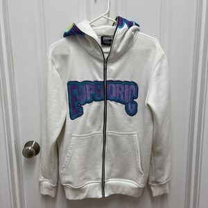 Euphoric Drip White Zip Up Hoodie Flower Print Hoodie Size S